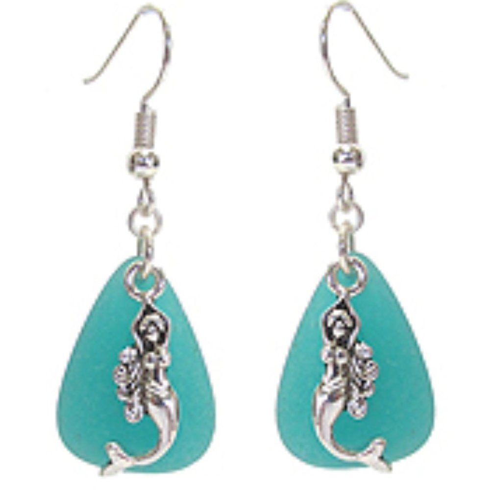 Mermaid Sea Glass Wire Hook Earrings Nickel Free